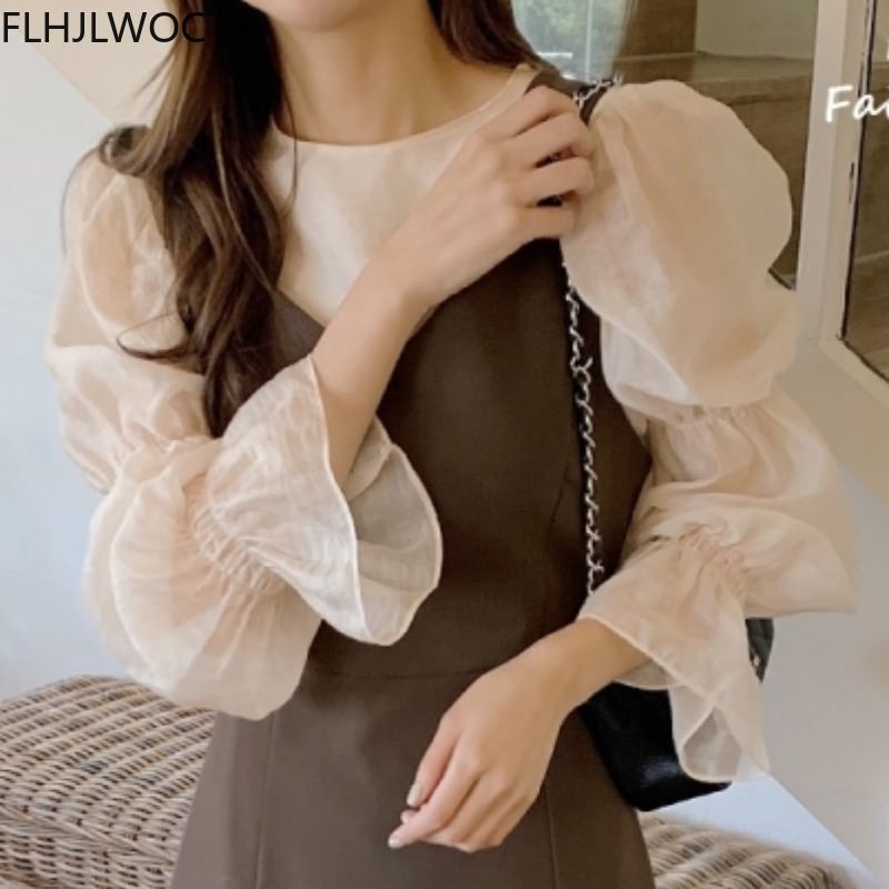 Chemise Fenimine à manches évasées et nœud papillon pour femmes, hauts Chic, mode coréenne, printemps 2021
