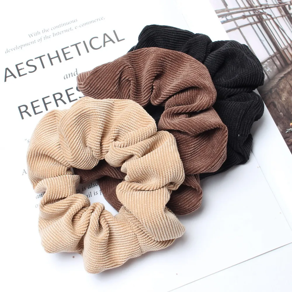 Cordón Scrunchie Otoño Invierno pana tela sólida Scrunchies conjunto bandas elásticas para el cabello moda Cola de Caballo lazo para el cabello cuerda sombreros 3PK