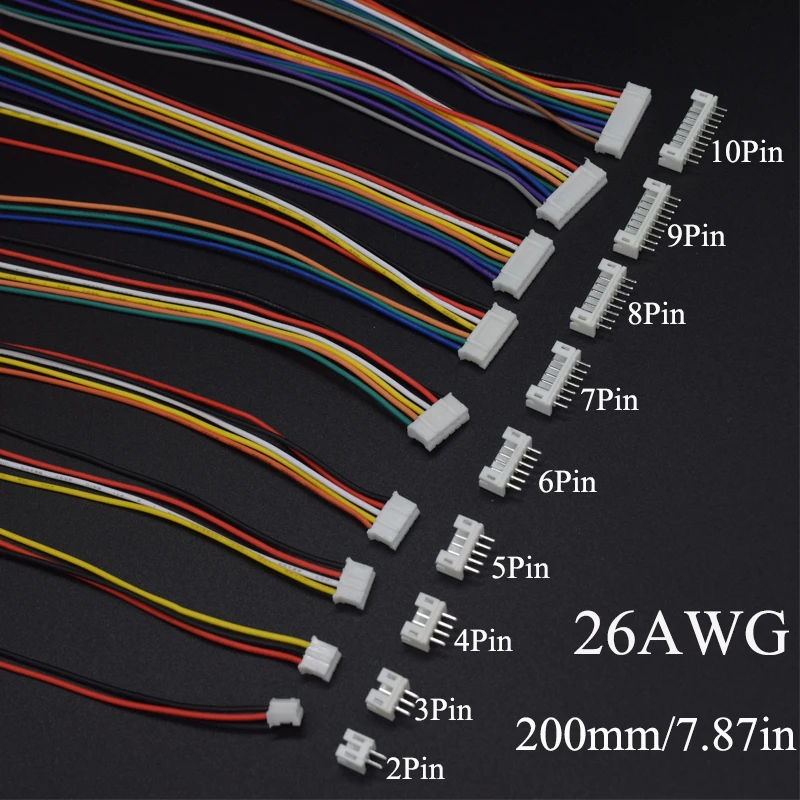 10 juegos Mini Micro JST 2,0 PH conector macho hembra 2/3/4/5/6/7/8/9/10 pines enchufe con terminales Cables enchufe 200MM 26AWG