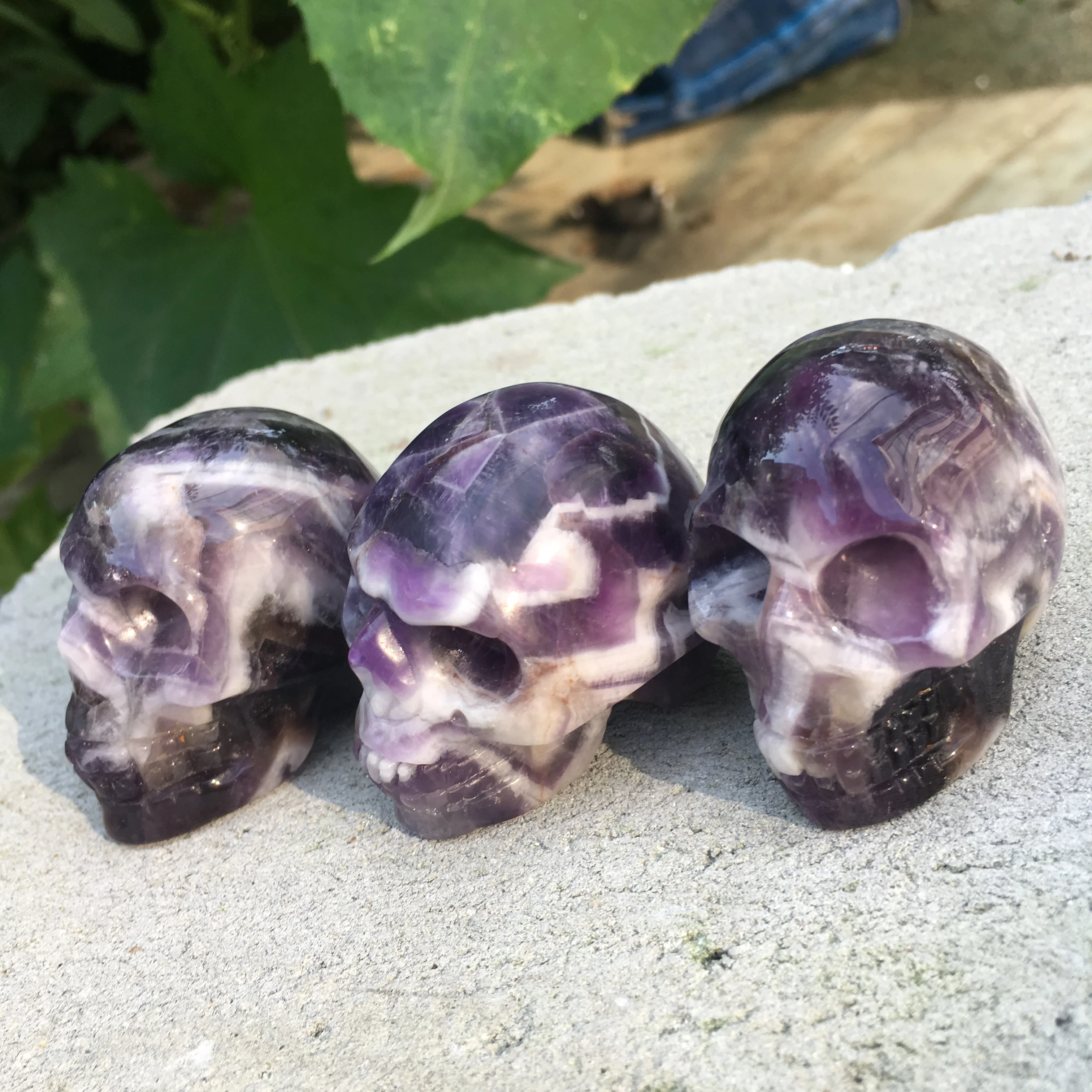 Kualitas Tinggi Alami Mimpi Amethyst Ukiran Tangan Tengkorak Penyembuhan Batu Kerajinan Rakyat