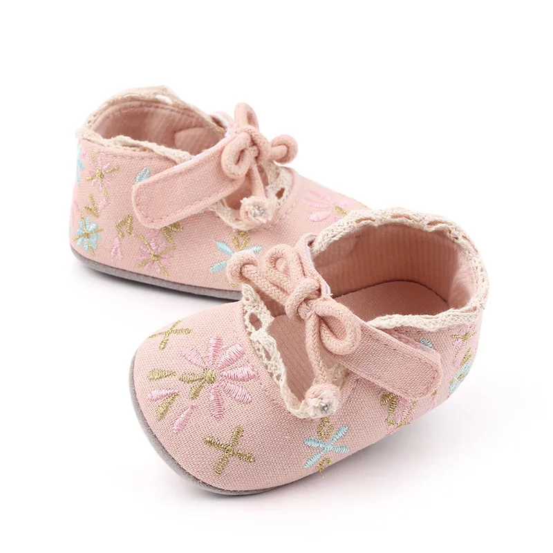 Sapatos infantis com sola macia antiderrapante, calçado de princesa para bebês e crianças