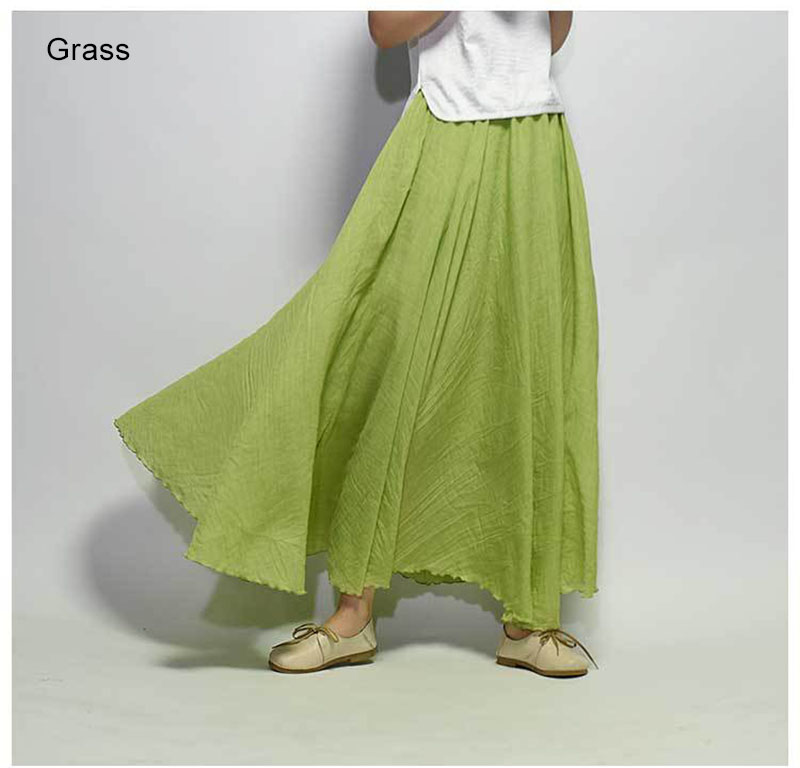 Falda larga elegante de lino de cintura alta para mujer, faldas informales de 2 capas con cintura elástica, 20 colores SK53 2023