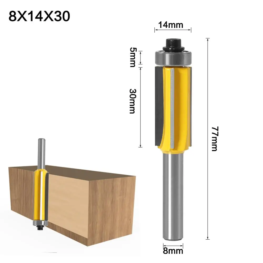 1-3pc 8mm Flush Trim bit Z4 Pattern Router Bit Top & Bottom Bearing Bits Milling Cutter For Wood Woodworking Cutters