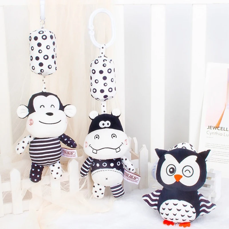 ทารกแรกเกิด Bells Soft Plush Rattle ของเล่นเปลแขวน Bell รถที่นั่งรถเข็นเด็กสีดําและสีขาว WIND CHIME ของเล่นเพื่อการศึกษาของขวัญ