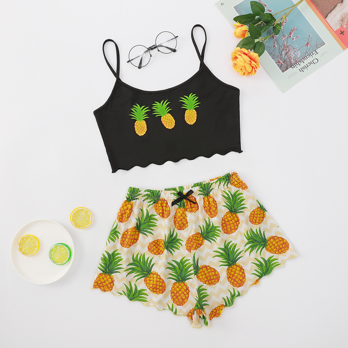 Ropa de dormir para mujer, conjunto corto con estampado de dibujos animados, pijama para mujer, conjunto de Pijama dulce de manga corta con cuello en V y pantalones cortos, Pijama de verano