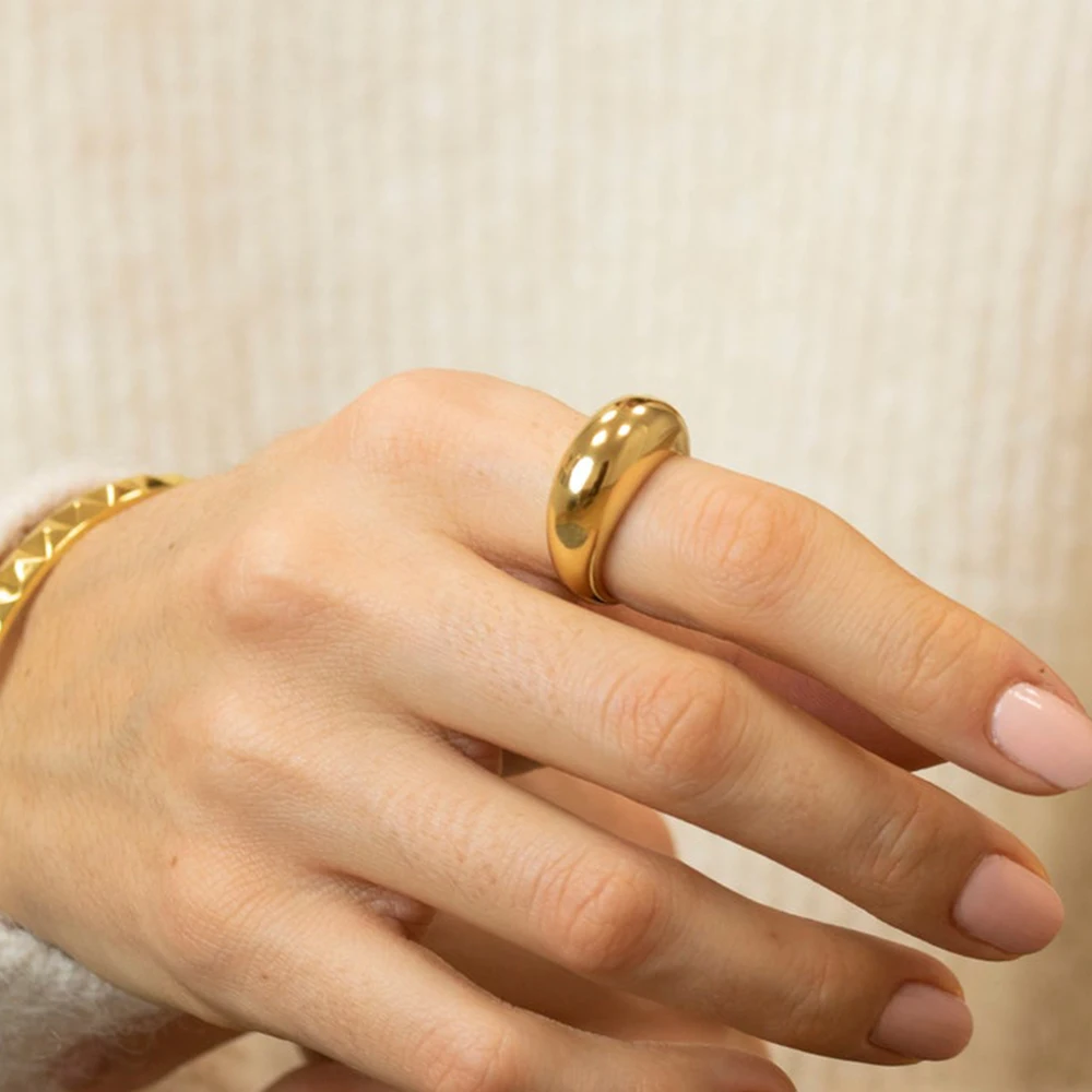 E-Manco Anillos simples de acero inoxidable a la moda para mujer, anillos de arco, joyería, anillo geométrico, tamaño 5 6 7 8