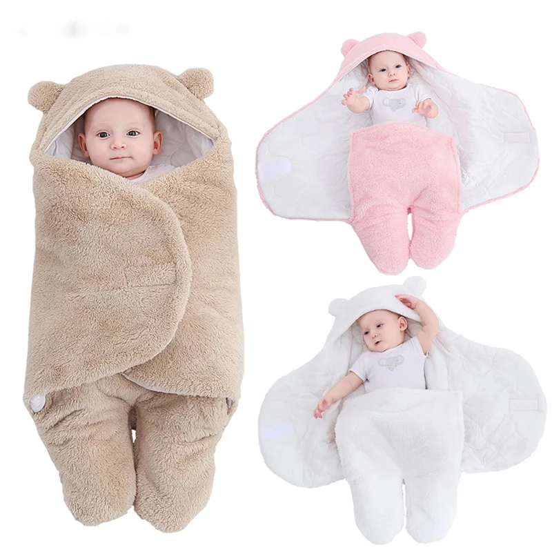 Sacos de dormir suaves para bebé, manta de franela para recién nacido, saco de dormir grueso para bebé, capullo de sobre cálido para bebés de 0 a 9 meses