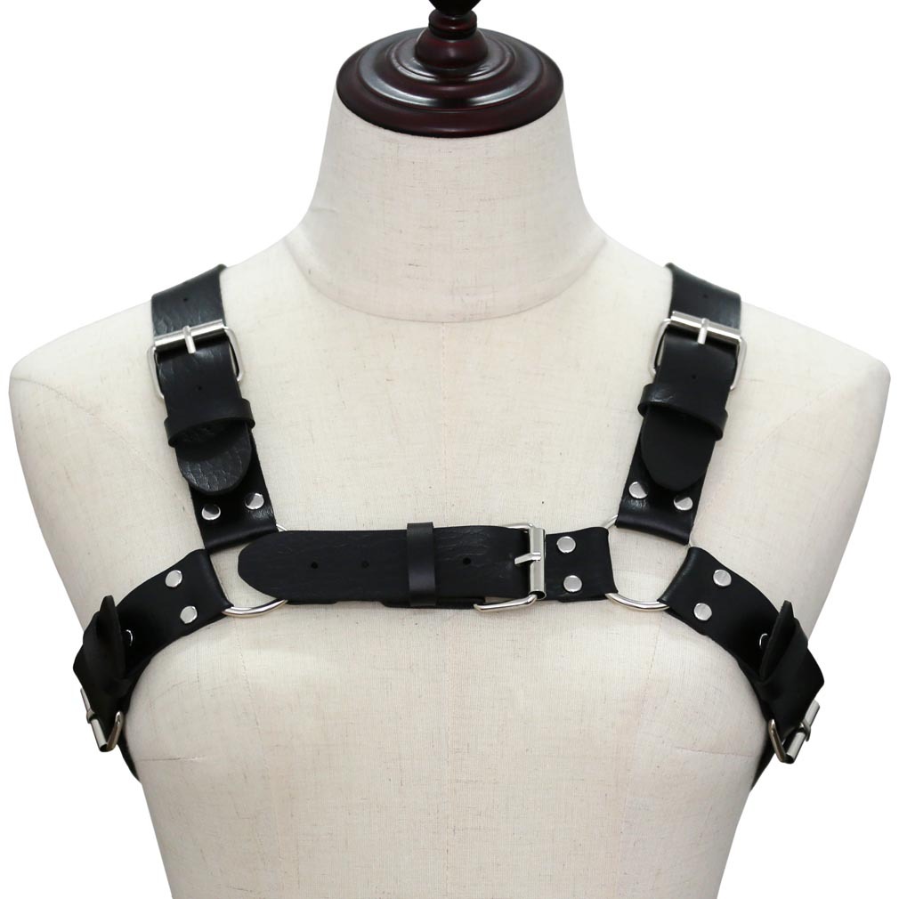 Vrouwen Mannen Sexy Punk Borst Harnas Verstelbare Gekooide Metal Body Chain Pu Leer Choker Verklaring Ketting Party Clubwear