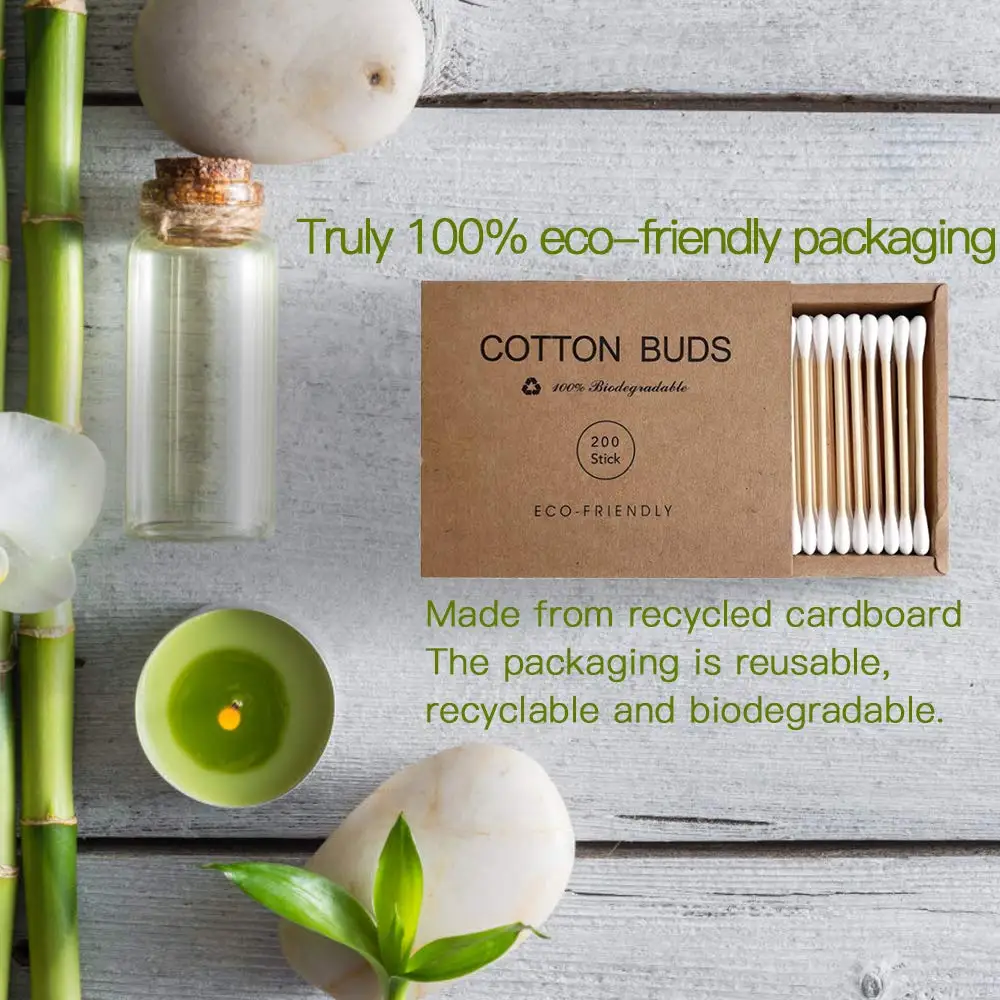 Hisopos de algodón de bambú de doble cabeza, bastoncillos de madera respetuosos con el medio ambiente, reciclables, biodegradables para maquillaje, limpieza de nariz y Oreja, nuevo estilo