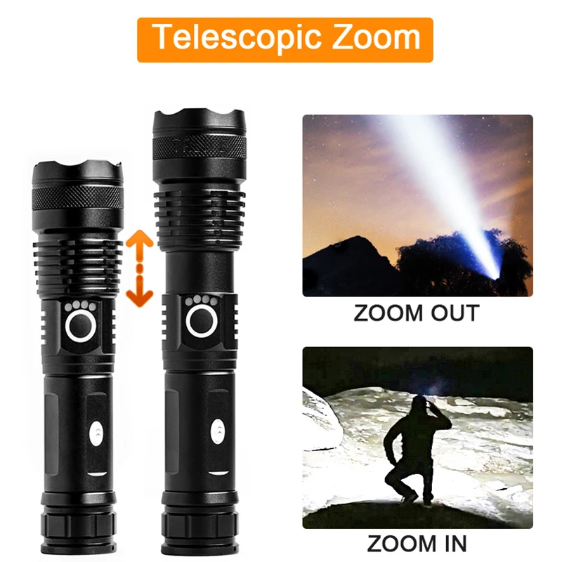 1000000 Linterna LED LM xhp50 recargable por usb uso 18650 Zoom antorcha LED de aleación de aluminio el mejor uso para acampar, al aire libre y emergencias