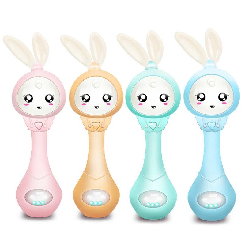 QWZ ミュージカル点滅ベビーガラガラおしゃぶりガラガラおもちゃハンドベルウサギハンドベル新生児早期教育玩具 0-12 メートル