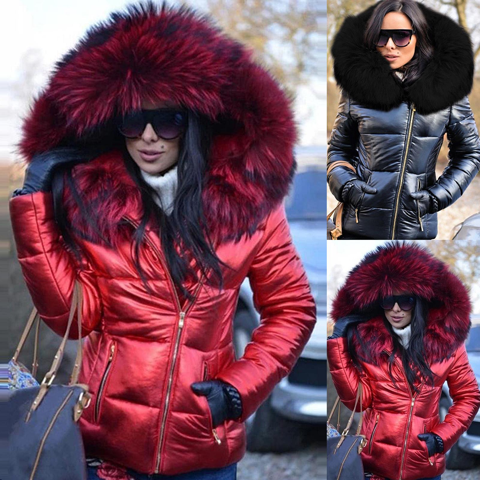 Parka para mujer, abrigos de talla grande, ropa de invierno 2020, capucha de piel sintética, bolsillo con cremallera, Parkas cálidas, chaquetas para mujer, prendas de vestir exteriores