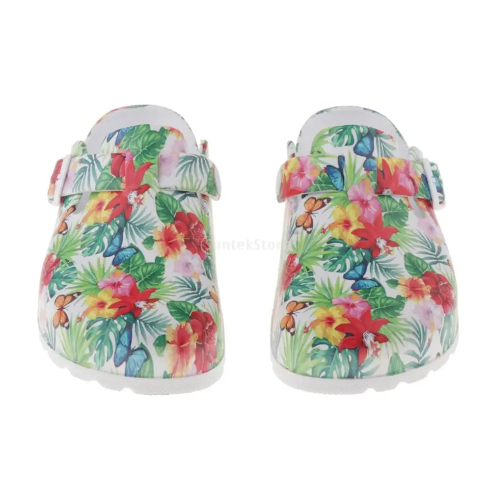 ลวดลายรองเท้าพยาบาลสําหรับผู้หญิงรองเท้าแพลตฟอร์มกันน้ํารองเท้าแตะรองเท้าแตะพยาบาล Clogs ลื่นทํางานรองเท้าเชฟ
