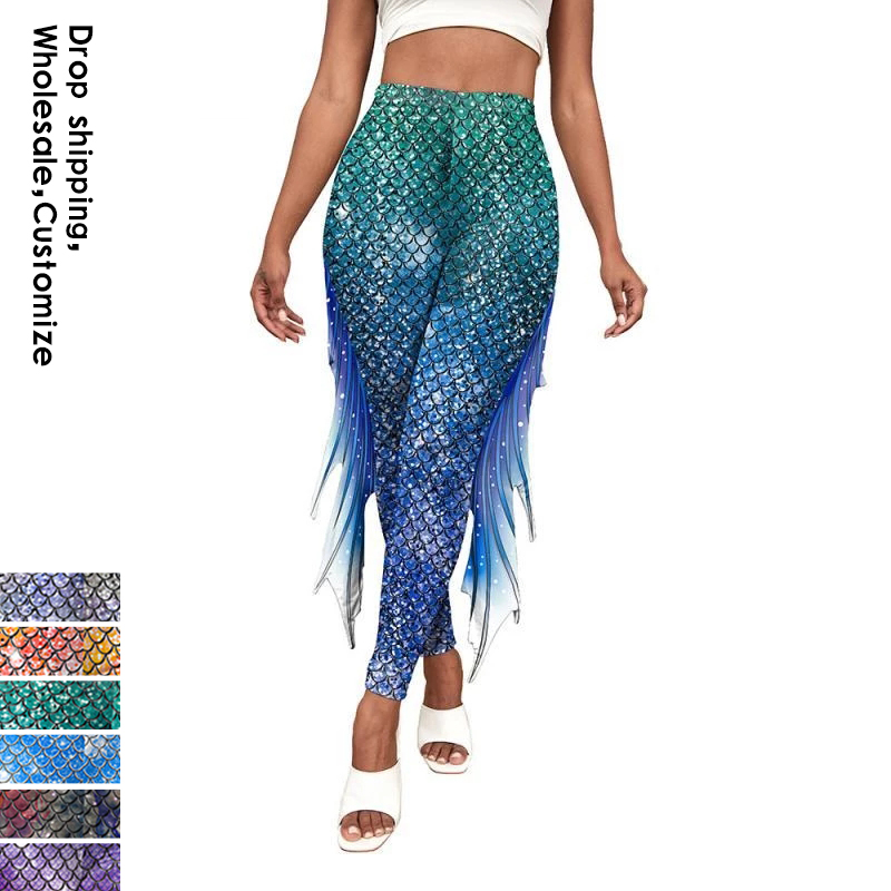 NADANBAO Chúc Giáng Sinh Nàng Tiên Cá Người Phụ Nữ Legging Thiết Kế Mới Vảy Cá Vây Thể Dục Quần Legging Xmas Đảng Skinny Gợi Cảm Thun Quần Dài