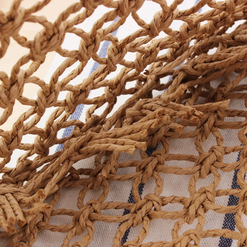 35X35CM Mới Ins Rỗng Túi Xách Dệt Túi Xu Hướng Nữ Phong Cách Tự Nhiên Rơm Bọc Giấy Thủ Công Dây Lưới túi A7287