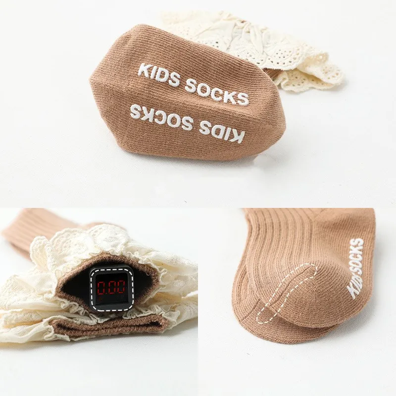 Lawadka Calzini per neonata Calzini per bambini in pizzo Calzini antiscivolo in cotone per ragazze Calze lunghe autunno inverno principessa 0-3T