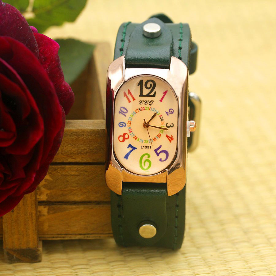 Shsby, correa de cuero de vaca, reloj rectangular Digital de Color, relojes de pulsera para mujer, reloj de cuarzo de bronce para mujer, reloj de ocio para estudiantes