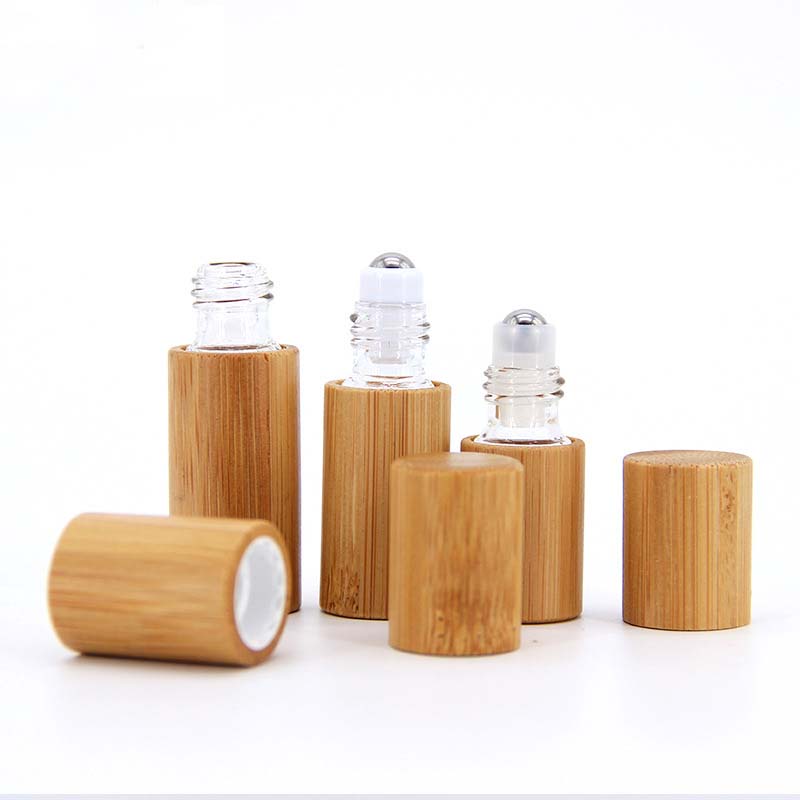 Botella de madera de bambú de 3ml, 5ml, 10ml, botella de aceite vacía para Perfume, rollo inoxidable en bola, botella de Perfume para aromaterapia, botella con rodillo de aceite