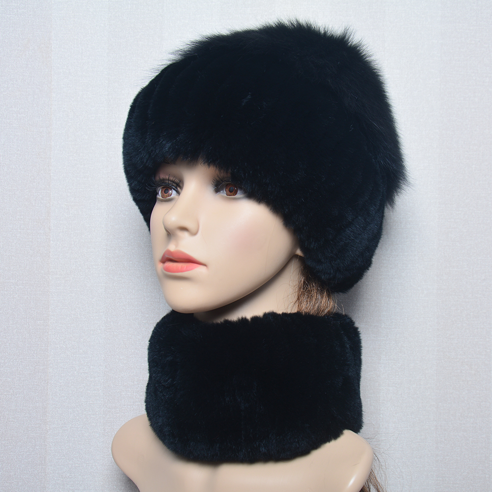 Neue Winter Dame Marke Hand Machen Echte Echte Fuchs Pelz Hut Schal Mädchen Natürliche Echte Rex Kaninchen Fell Ring Kappe Echtpelz Schals Hüte