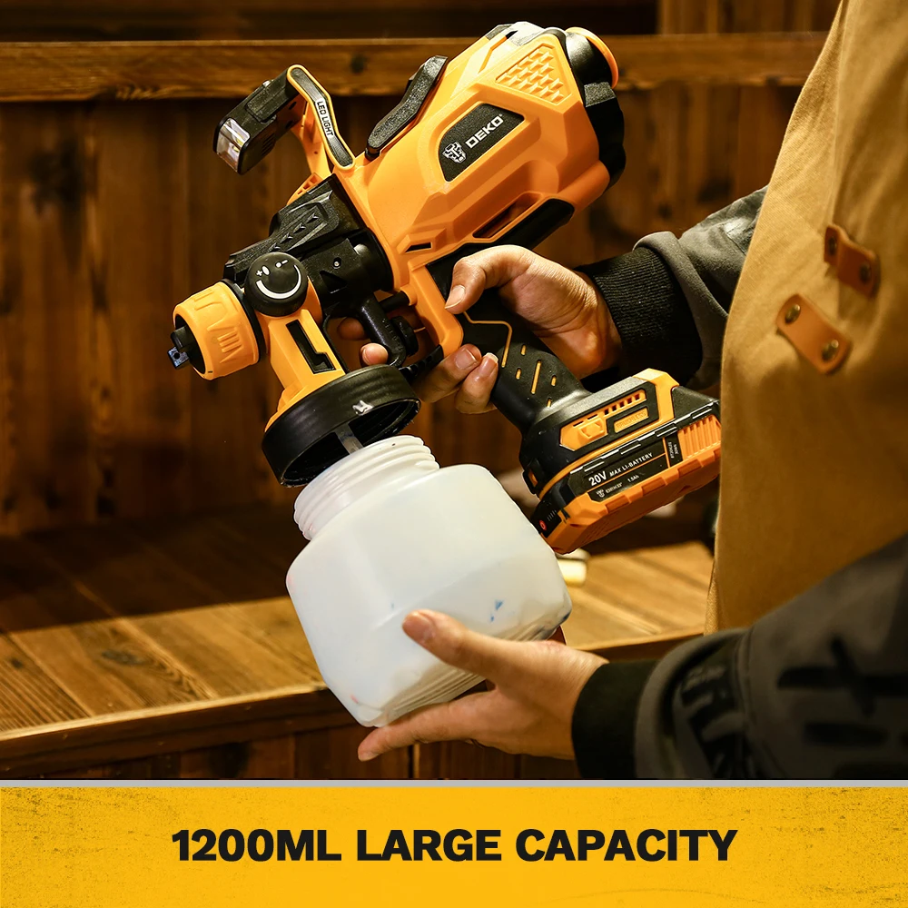 DEKO HVLP Spray Gun with LED Light & 3 Nozzle 1200ml Large Capacity High Power Electric Paint Sprayer for Home DIY