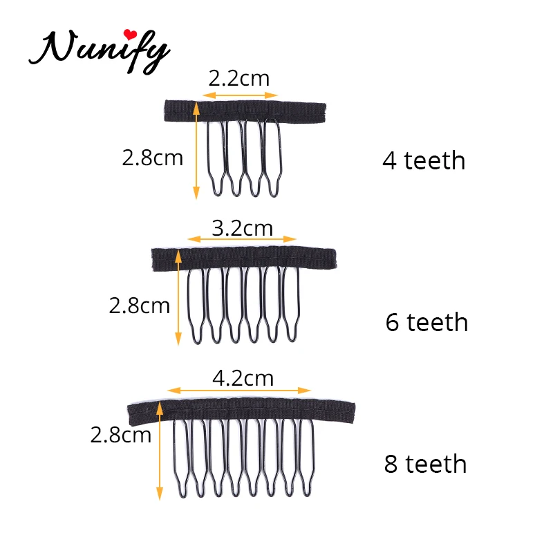 Nunify Tóc Giả Lược Kẹp 4 Răng Tóc Kẹp Thép Không Gỉ Tóc Giả Kẹp Combo Snap Clip Với Cao Su Cho Tóc nối Dài