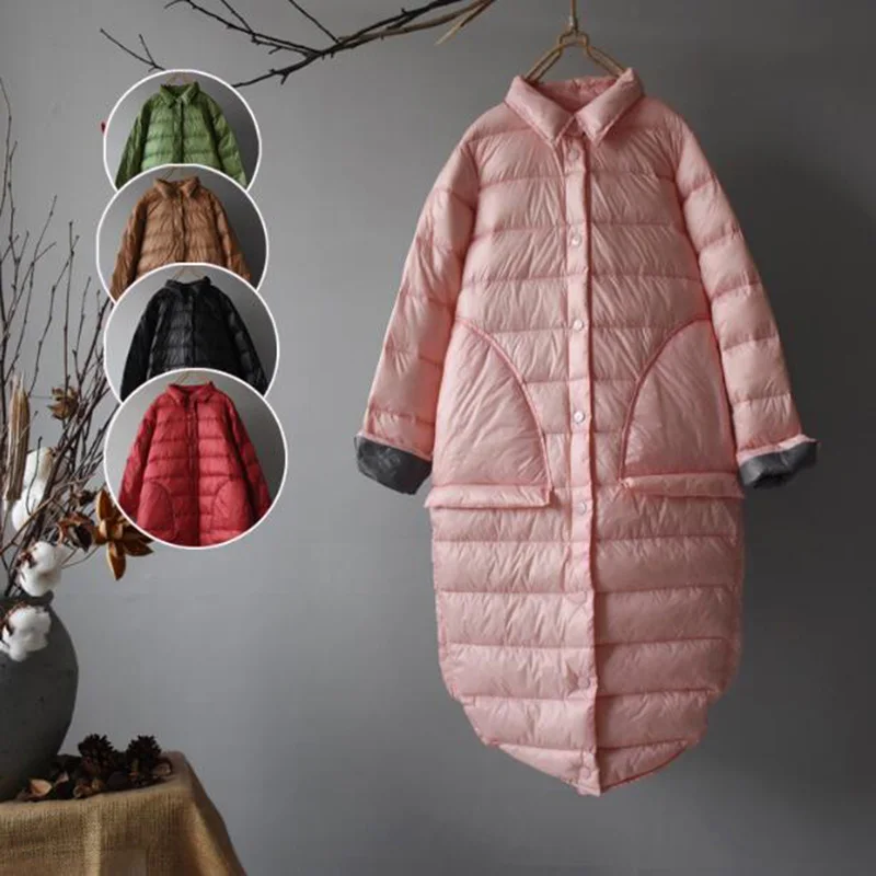 SEDUTMO, chaquetas largas de invierno de plumón de pato para mujer, abrigo ultraligero fino de gran tamaño, Parkas ajustadas con bolsillos de otoño ED1470