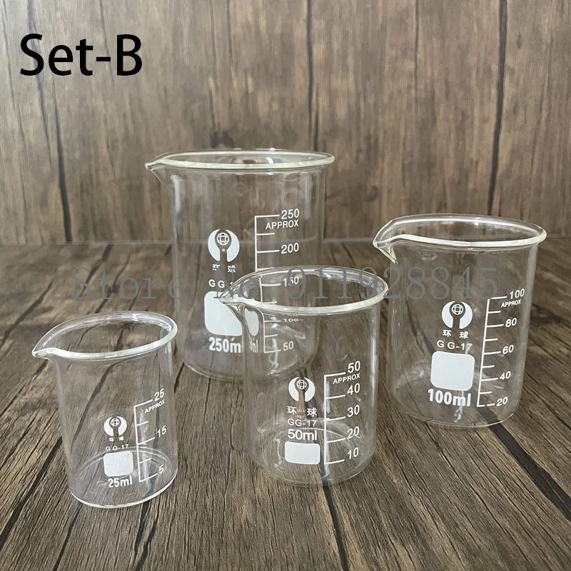 Set di bicchieri in vetro borosilicato da laboratorio AF, misurini in scala resistente al calore per attrezzature da laboratorio