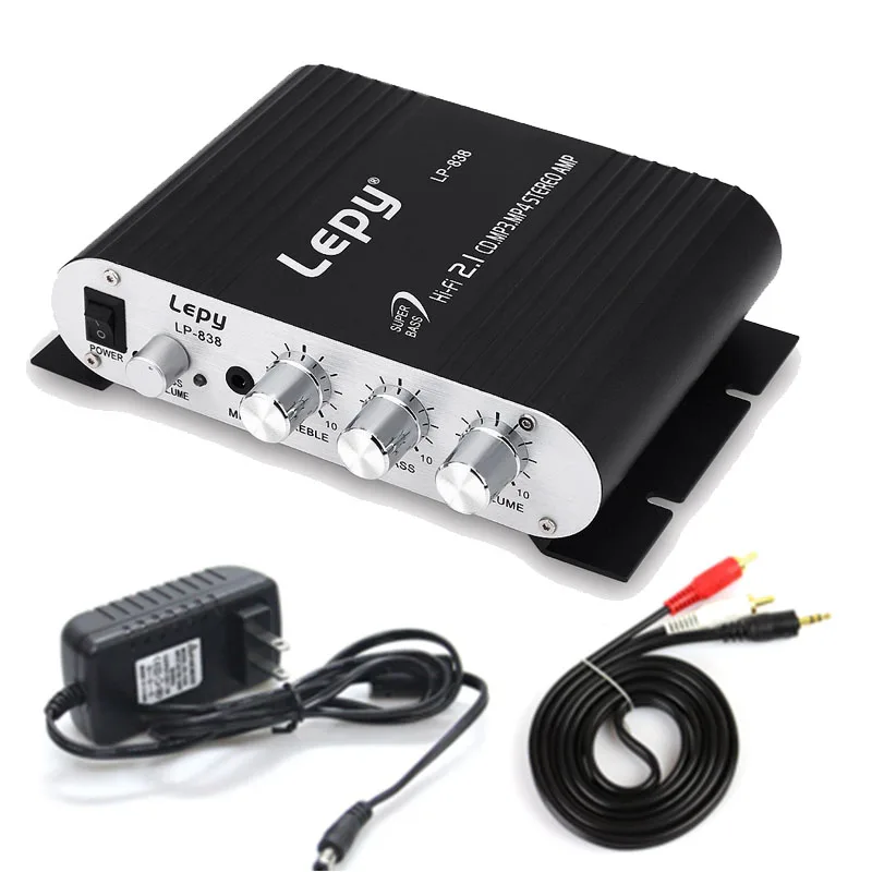 Mit 12V3A Strom + Audiokabel Lepy LP-838 MINI Digital Hi-Fi Auto-Leistungsverstärker 2.1CH Digital Subwoofer Stereo BASS Audio Player