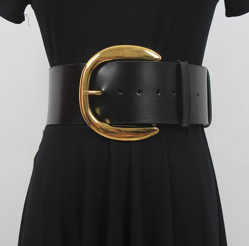 Frauen Runway Fashion Schwarz Echtes Leder Cummerbunds Weibliche Kleid Korsetts Bund Gürtel Dekoration Breiten Gürtel R2770