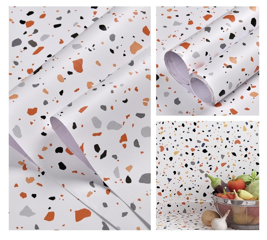 โมเดิร์น PVC กันน้ําวอลเปเปอร์ Terrazzo Peel และ Stick สติกเกอร์สําหรับเคาน์เตอร์ครัว Home Decals สติ๊กเกอร์ติดผนัง
