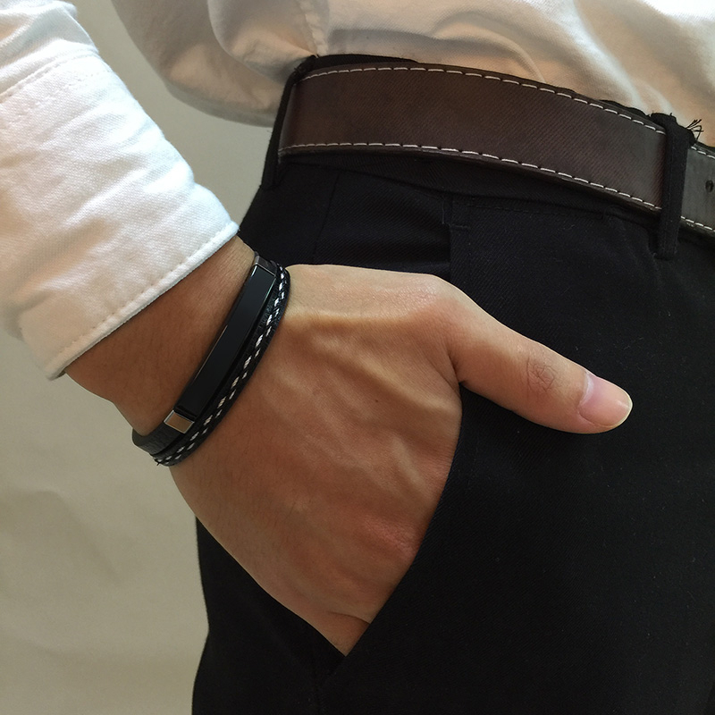Vnox pulseiras de couro multicamadas para homens e mulheres, pulseira personalizada de aço inoxidável com gravura personalizável, presente de dia dos pais e pai
