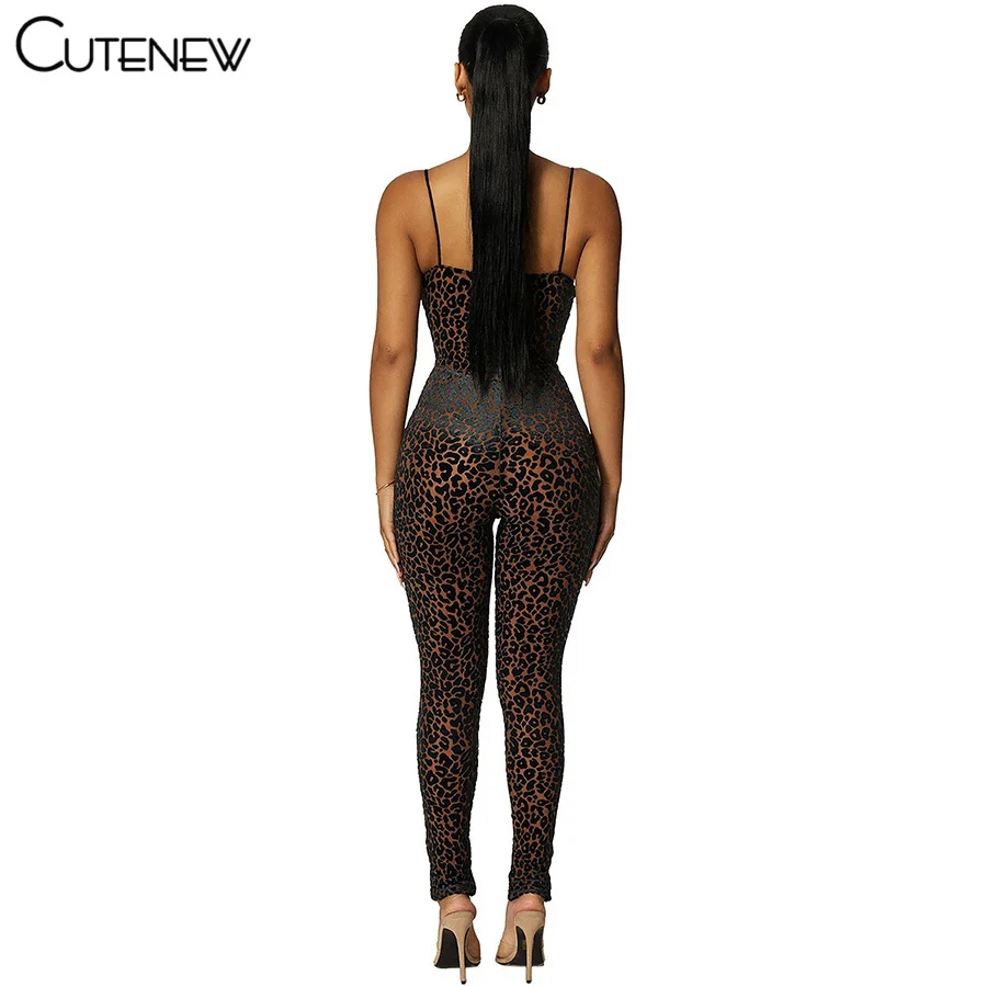 Cutenew Y2K-mono ajustado con estampado de leopardo para mujer, mono informal con tirantes, moda Sexy, sin mangas, sin espalda, ajustado, elástico, ropa de fiesta para discoteca