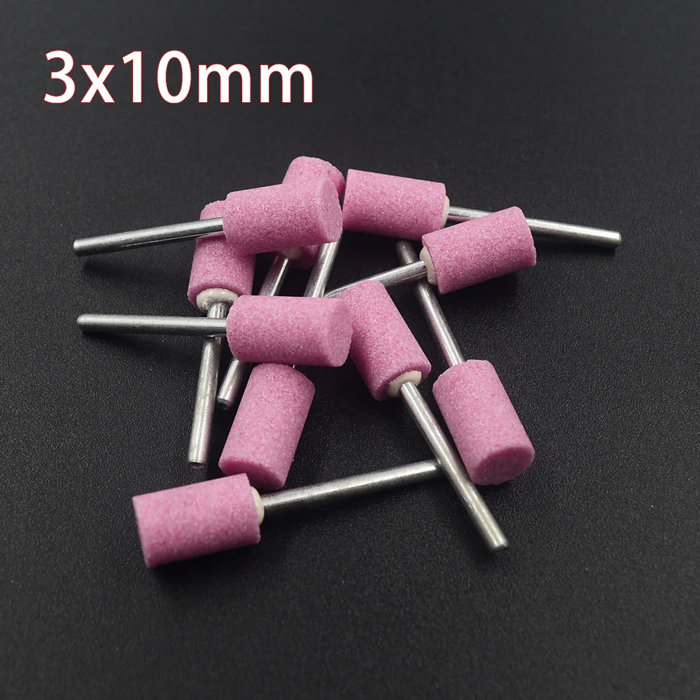 10 ชิ้น 3 มิลลิเมตรเพลาติดตั้งหัวเจียรเซรามิกขัดล้อขัด Dremel โรตารีเครื่องมือกระบอกสีชมพู