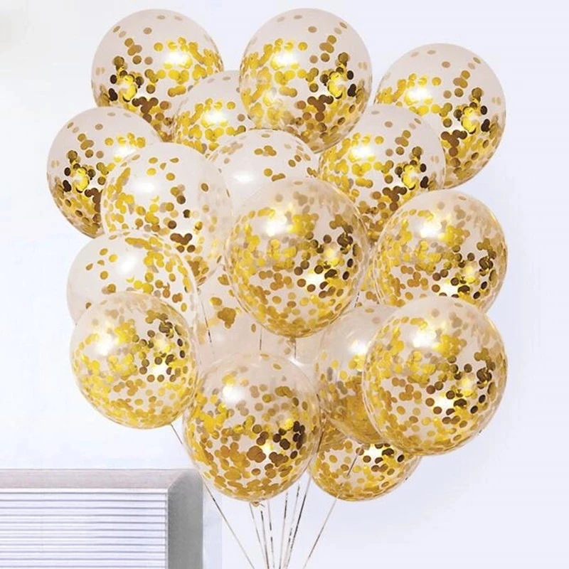 5/10/20 Chiếc Vàng Confetti Bong Bóng Cao Su Lấp Lánh Trong Suốt Heli Bóng Cưới Cho Bé Sinh Nhật đồ Trang Trí