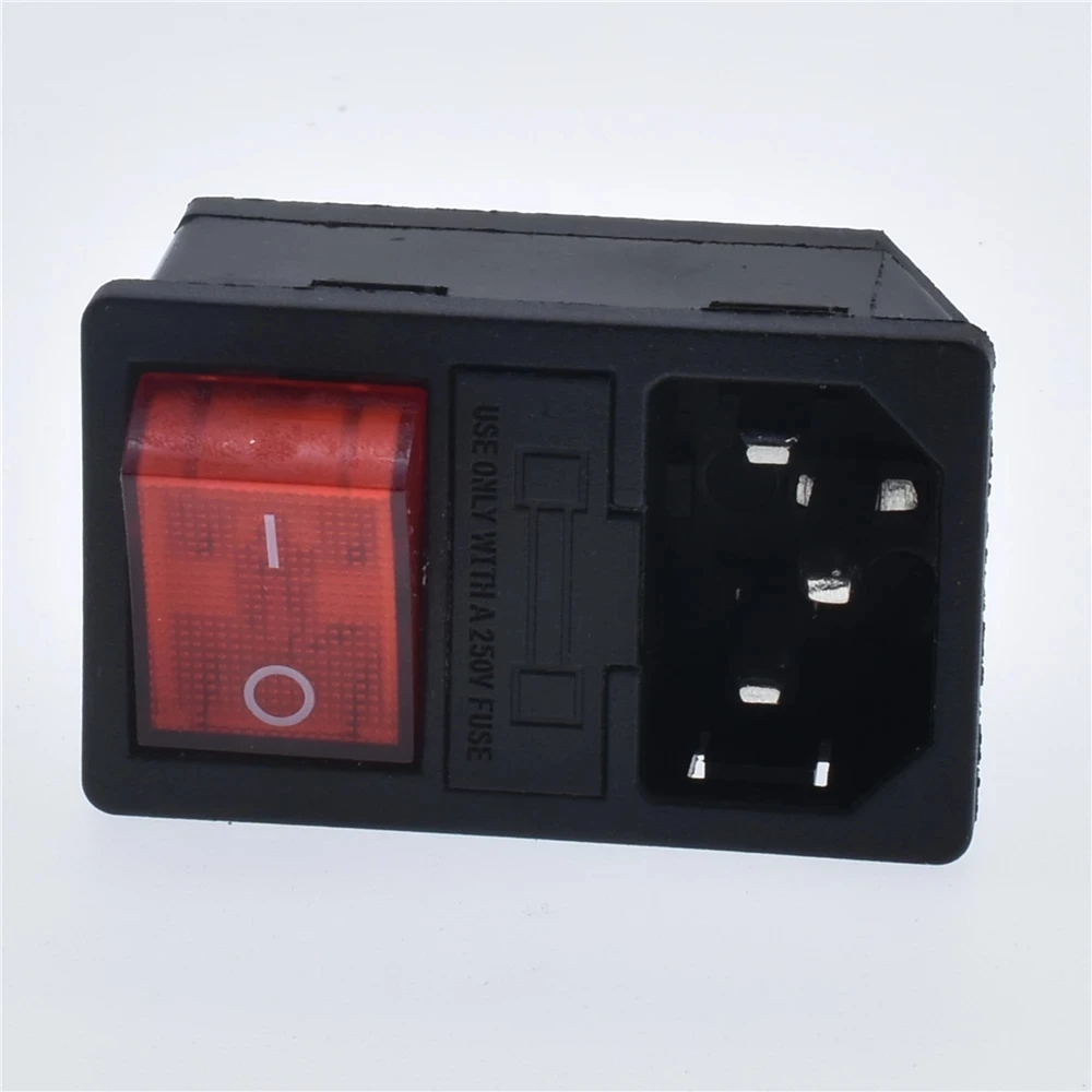 Nuevo interruptor basculante de luz roja Integral 10A250VAC, basculante de alimentación con fusible IEC 320 C14, enchufe de entrada, conector de 3 pines con orificios de fijación