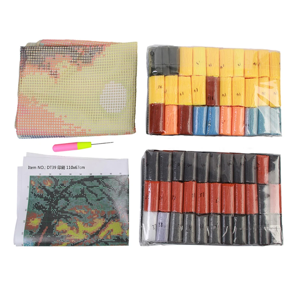 Kit Karpet Kait Kait DIY Kit Kerajinan Kait Karpet Benang Rajutan dengan Desain Pola Cetakan Warna untuk Dekorasi Natal Anak-anak Dewasa