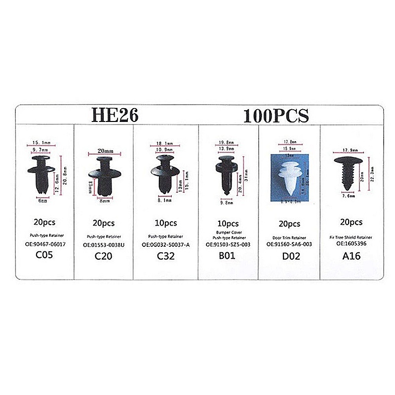 100 Uds Kit de Clip de sujeción automático Clips de remache de guardabarros cuerpo de coche pasador de retenedor de empuje remache parachoques puerta Panel de ajuste retenedor Clips de coche