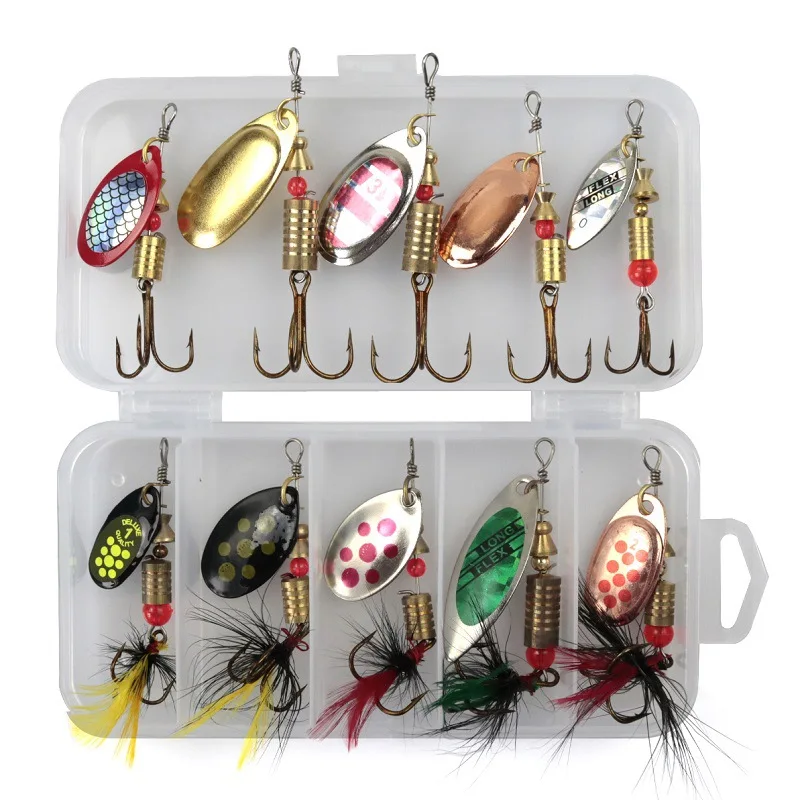 Cucchiaio di metallo Spinner Richiamo di pesca 10 pezzi Set Spoonbait Crankbaits Wobblers da pesca per luccio Kit all'uncinetto Esca artificiale