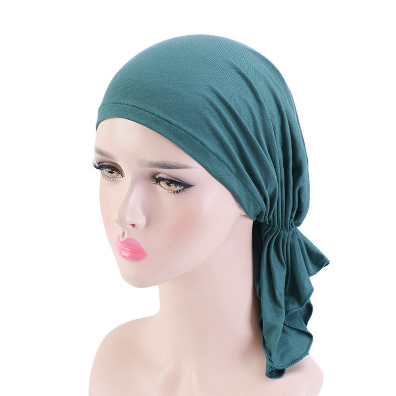 Elastische Frauen Modale Baumwolle Rüschen Turban Kappen Muslimischen Kopftuch Motorhaube Vorgebunden Hijab Headwrap Cap Weiche Dame Haarausfall chemo Kappe