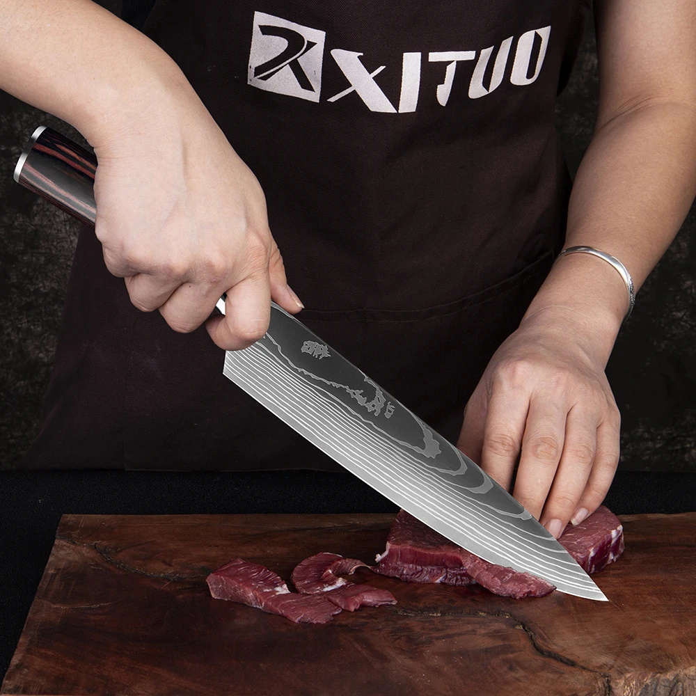 XITUO Đầu Bếp Dao 1-10 Chiếc Bộ Dao Nhà Bếp Laser Damascus Hoa Văn Sắc Nét Nhật Bản Dao Santoku Rau Củ Cắt Lát Tiện Ích dao