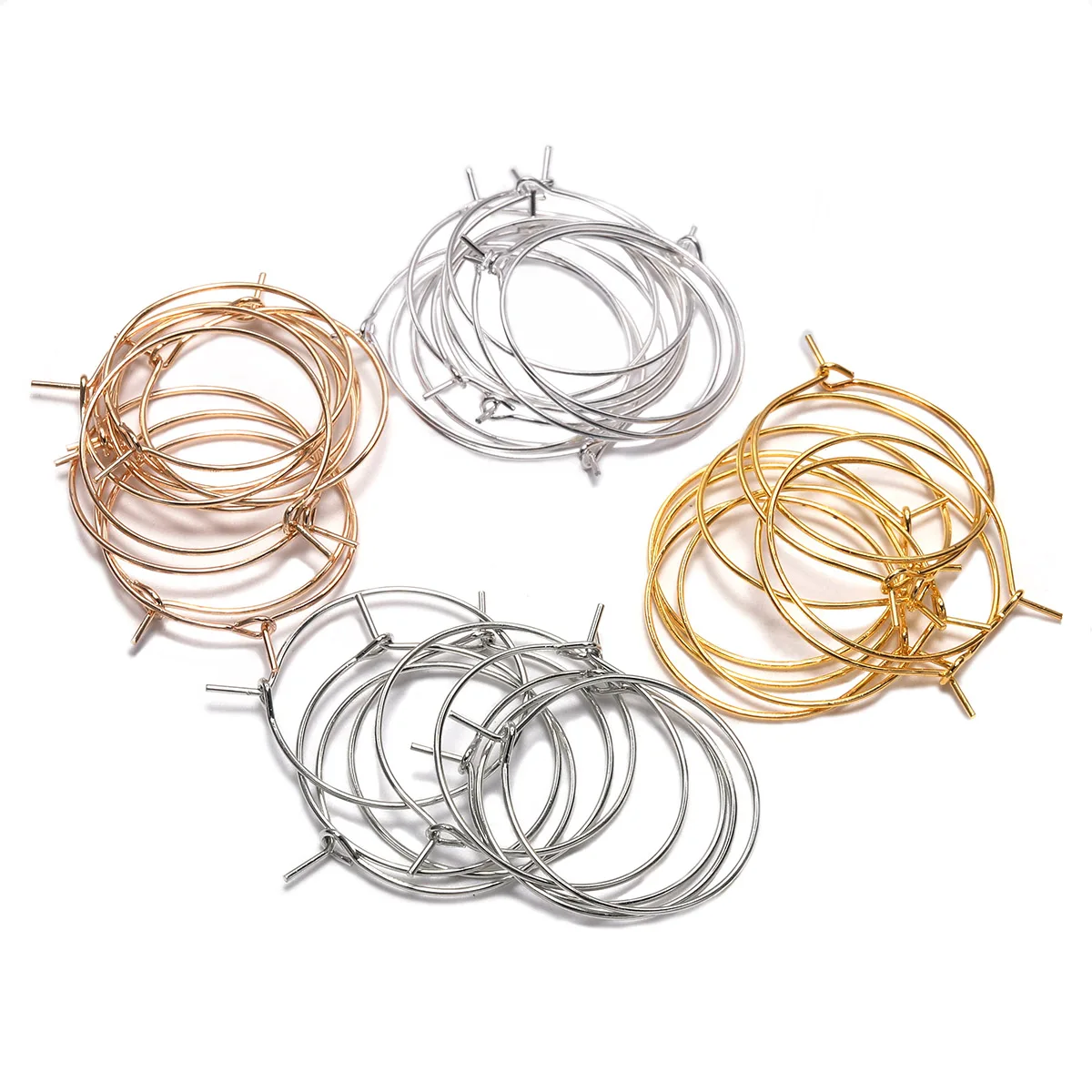 50 unids/lote 20 25 30 35 mm KC pendientes de aros de oro círculo grande aros de alambre para oreja pendientes cables para suministros de joyería DIY