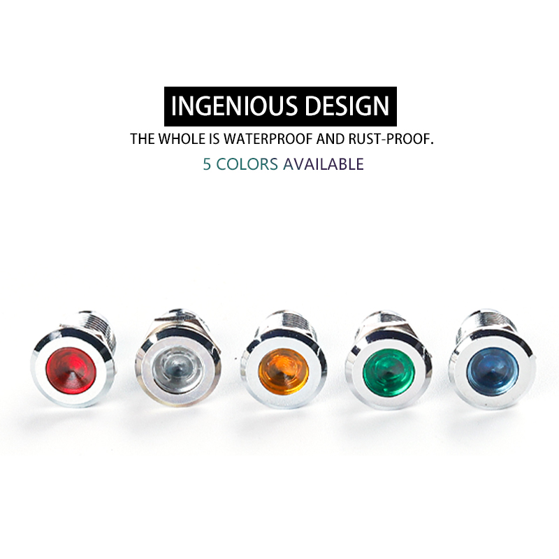 Lámpara de señal de luz indicadora de Metal LED impermeable de 6mm con cable 3V 6V 12V 24V 110V 220V botón de Metal rojo/amarillo/azul/verde/blanco
