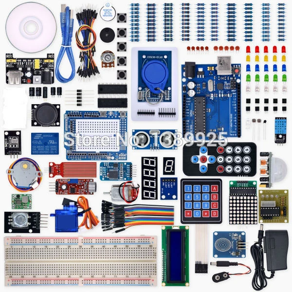 Самый полный стартовый набор для проекта Arduino UNO R3 с обучающим руководством, шаговым двигателем, ультразвуковым датчиком, перемычкой