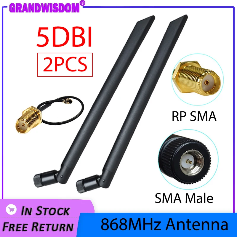 Antena GWS 2p 5p 868MHz 915MHz 5dbi SMA conector macho antena GSM IOT 21cm RP-SMA/u.FL Cable en espiral tipo 1 4 CE OEM al por mayor