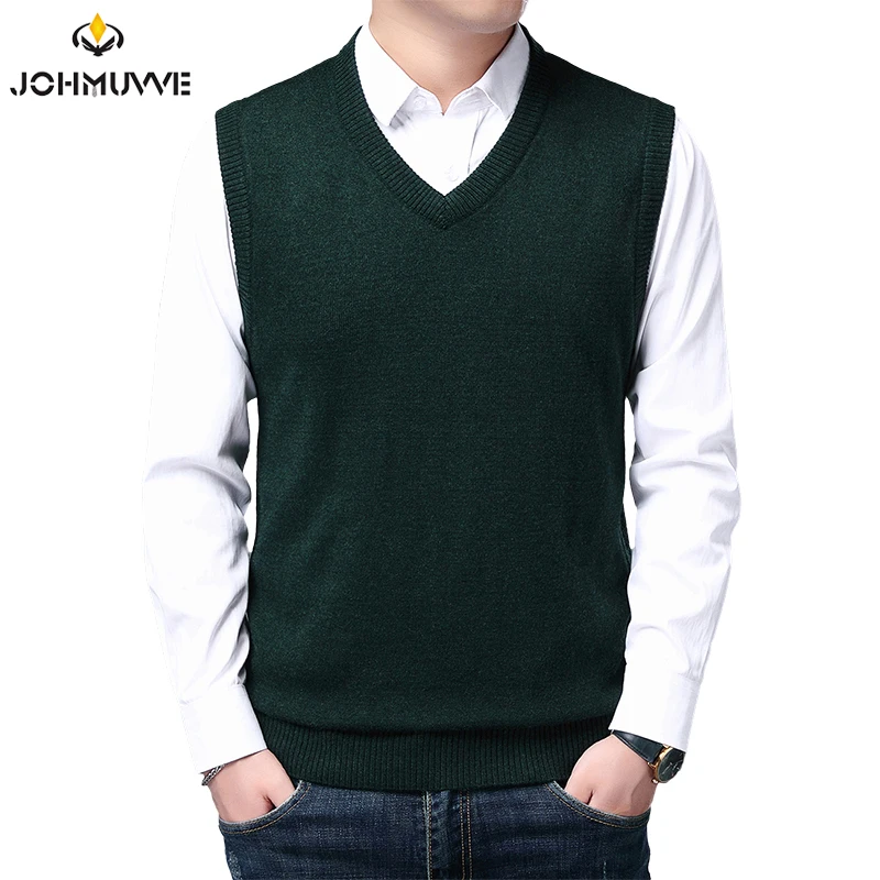 JOHMUVVE ใหม่ผู้ชาย V คอเสื้อกั๊กแนวโน้ม Retro สีทึบเสื้อกั๊ก All-Match Casual ธุรกิจทํางานถักเสื้อกั๊กผู้ชายฤดูใบไม้ร่วง