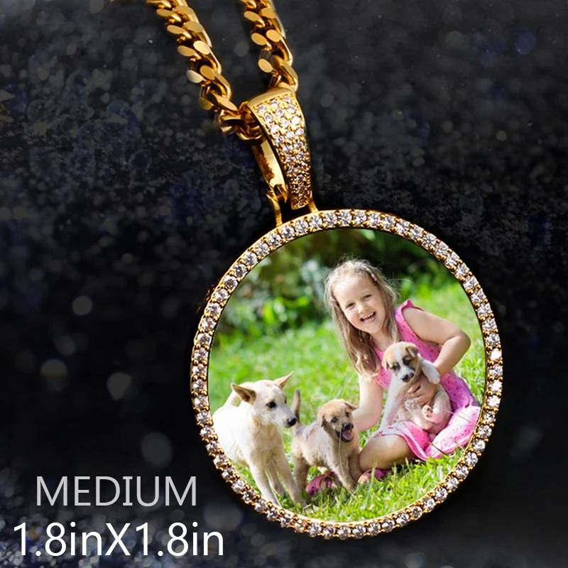 รอบหน่วยความจำMedallions Custom Photoจี้สร้อยคอสำหรับผู้ชายเครื่องประดับHip Hopขนาดใหญ่ขนาดกลางขนาดเล็กจี้Zircon Chainของขวัญ