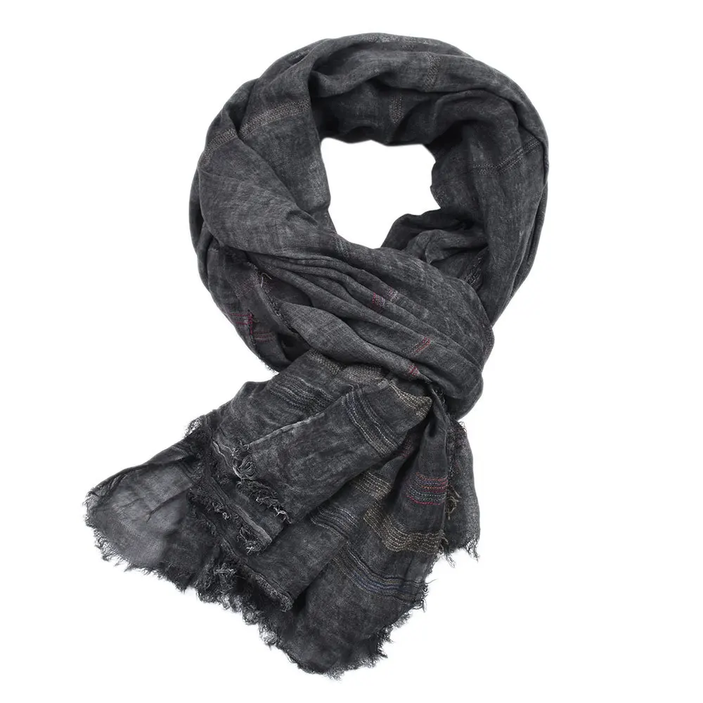 Bufanda de invierno europea y americana para hombre, bufandas de algodón y lino teñidas con hilo a rayas, Mantón largo con borlas, accesorios para hombre