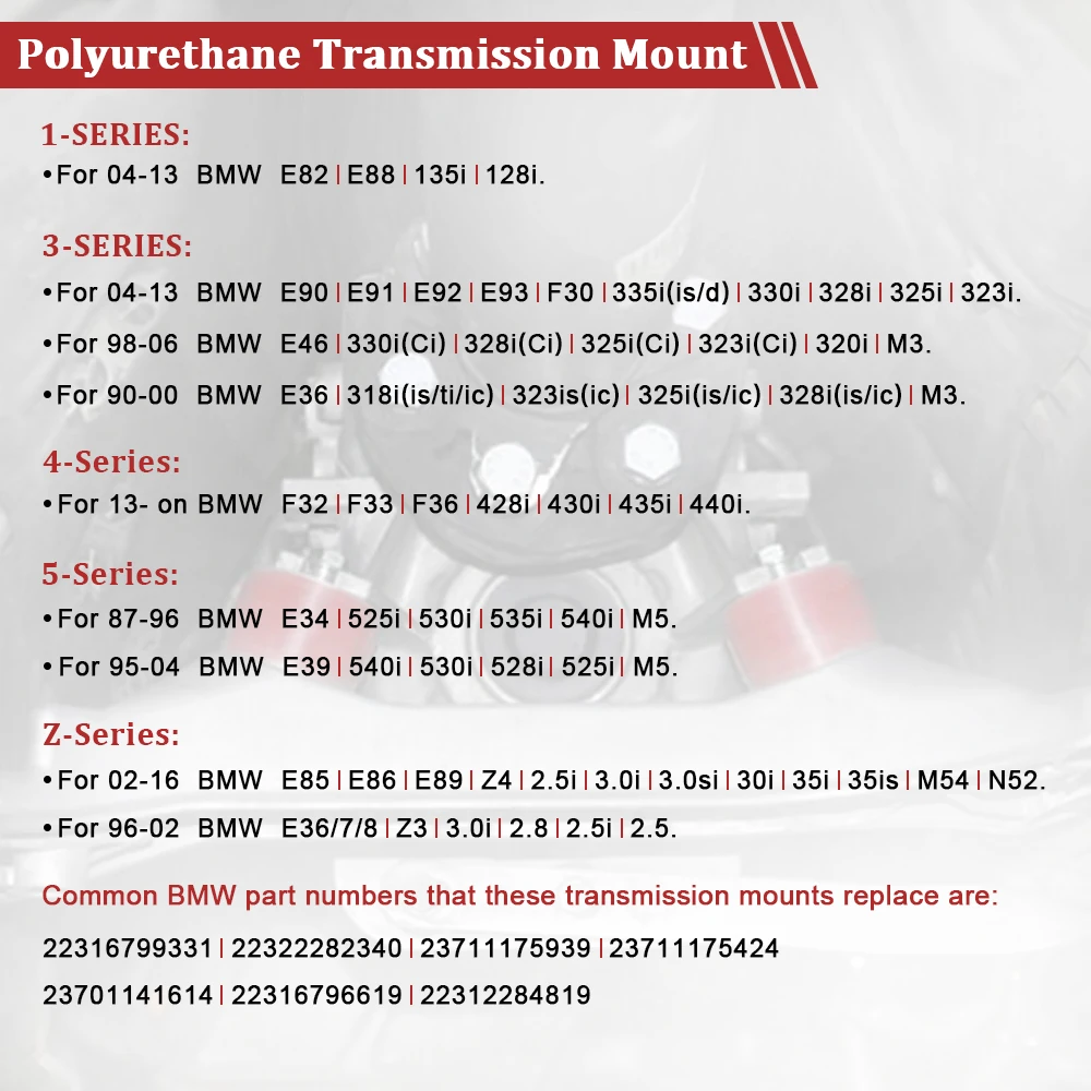 Reemplazo OEM de montaje de transmisión para BMW E34 E36 E39 E46 E82 E88 E90 E91 E92 E93 F22 F23 F30 F32 F33 F36 F80 F82 F83 Z3