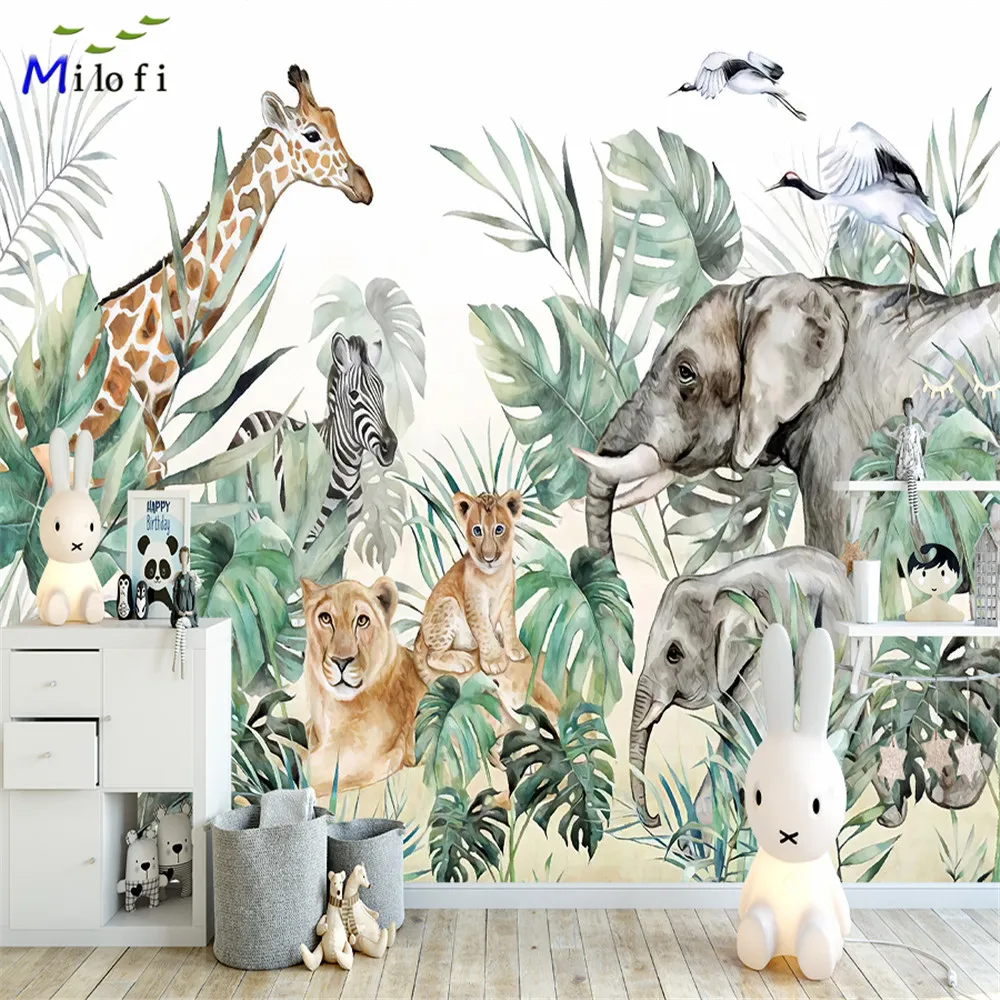 Milofi Custom 3D ขนาดใหญ่วอลล์เปเปอร์ภาพจิตรกรรมฝาผนังมือวาด Nordic Forest สัตว์ขนาดเล็กโรงเรียนอนุบาลสติกเกอร์ป่าพื้นหลัง