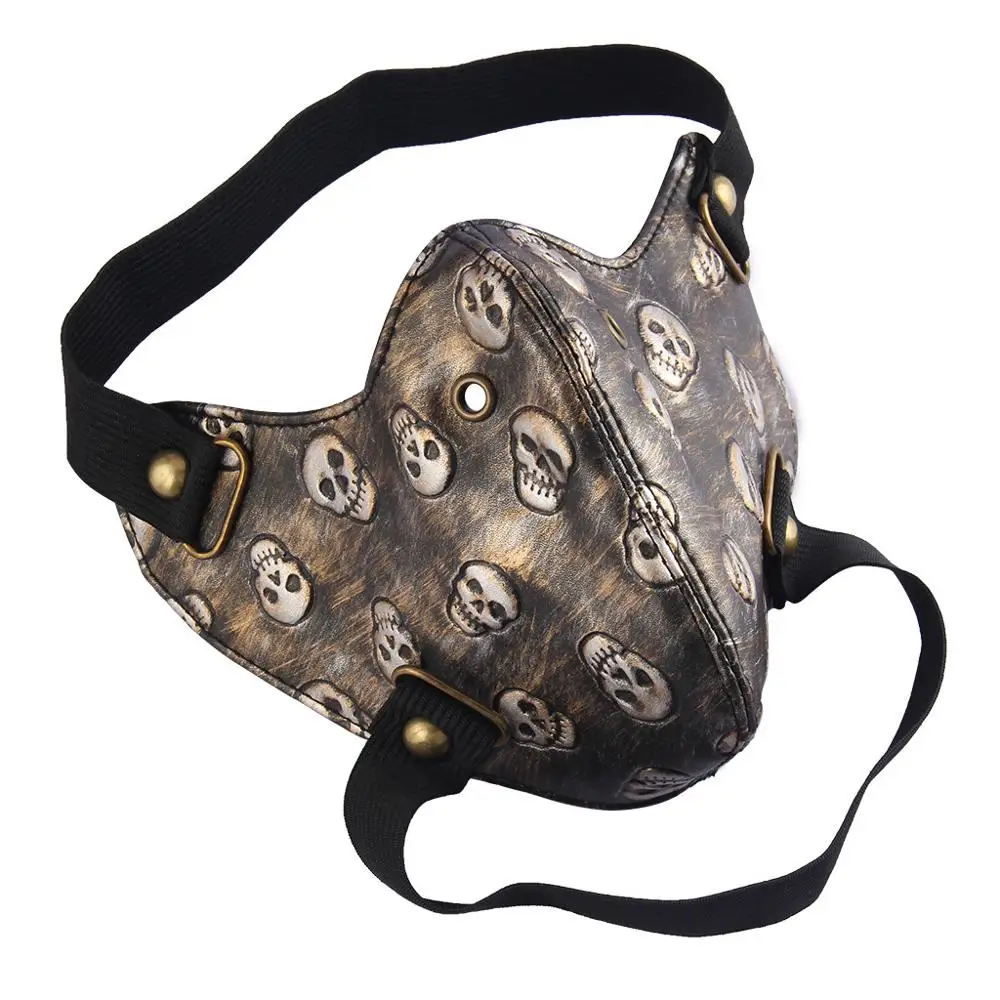 บุรุษสตรี Biker หน้ากากรถจักรยานยนต์ Punk Retro Golden Silver Multi Skull Windproof ฝุ่นหนังแถบคาดศีรษะยืดหยุ่น Face Mask